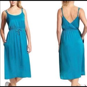 ATHLETA EASY BREEZY BLUE MIDI DRESS WITH POCKETS XS